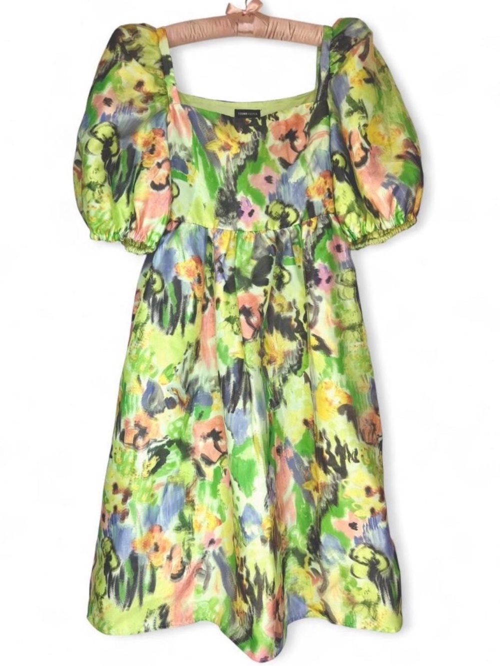 Stine Goya Annalisa Puff Sleeve Dress Acid Abstract Floral Print XL Orig. 500